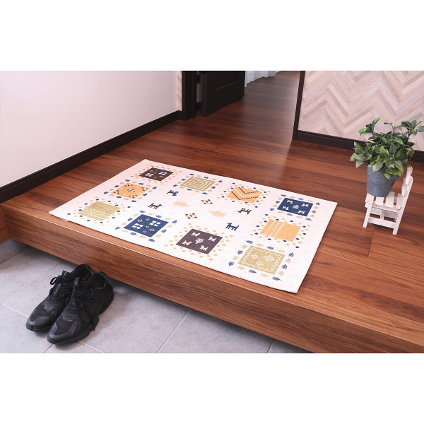 シェニールプリント玄関マットアイボリー