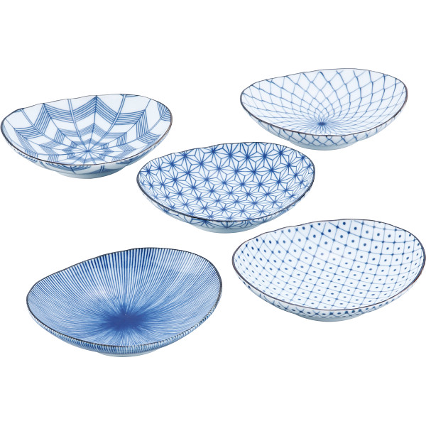 美濃焼 古染絵変り 楕円取鉢揃