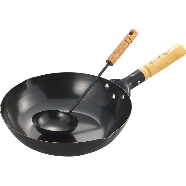 陳建一 木柄北京鍋（２８ｃｍ）中華お玉付