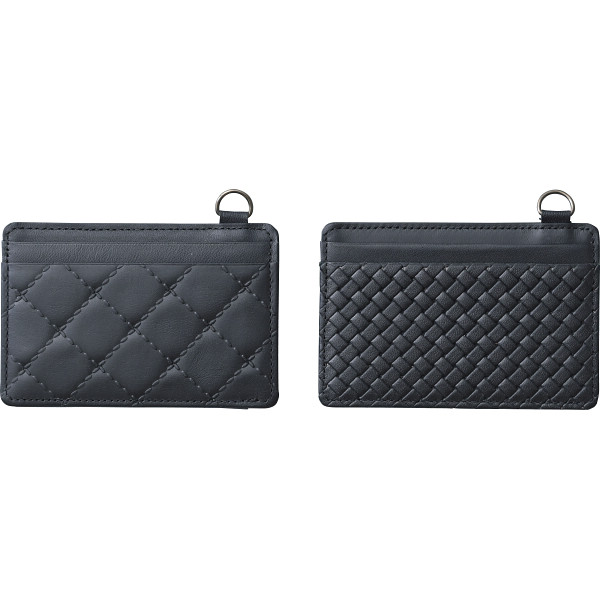 良品工房　日本製牛革型押しカード入れキルト柄