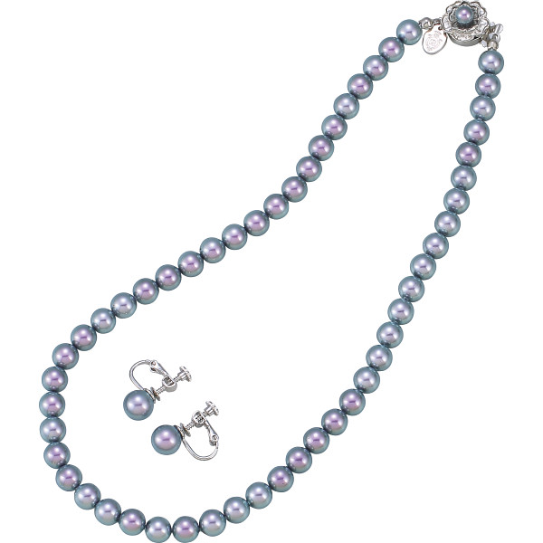 ジョルジュ・レッシュ　泉州の貝パールネックレス・イヤリングセットグレー