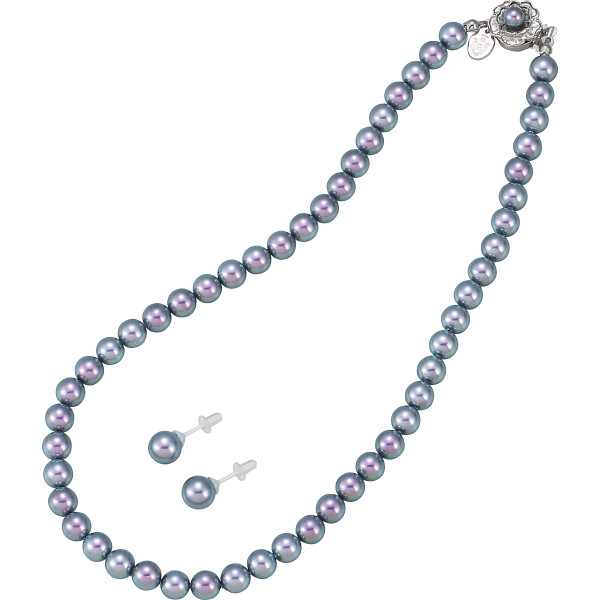 ジョルジュ・レッシュ　泉州の貝パールネックレス・ピアスセットグレー