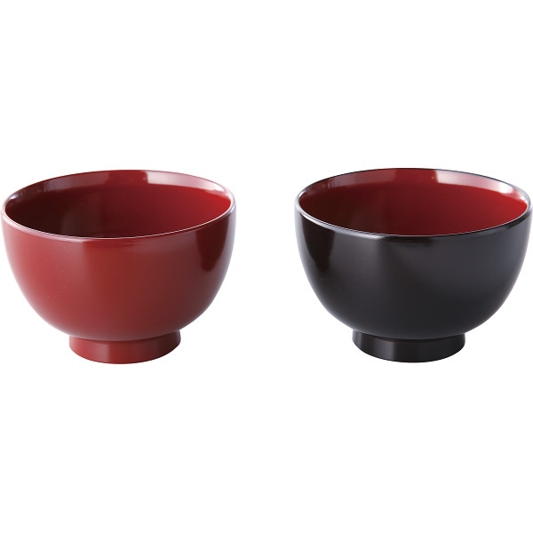 紀州塗 蔵 ペア羽反汁椀溜色と古代朱無地