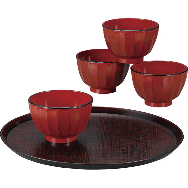 抗菌 根来 汁椀４客・盆付