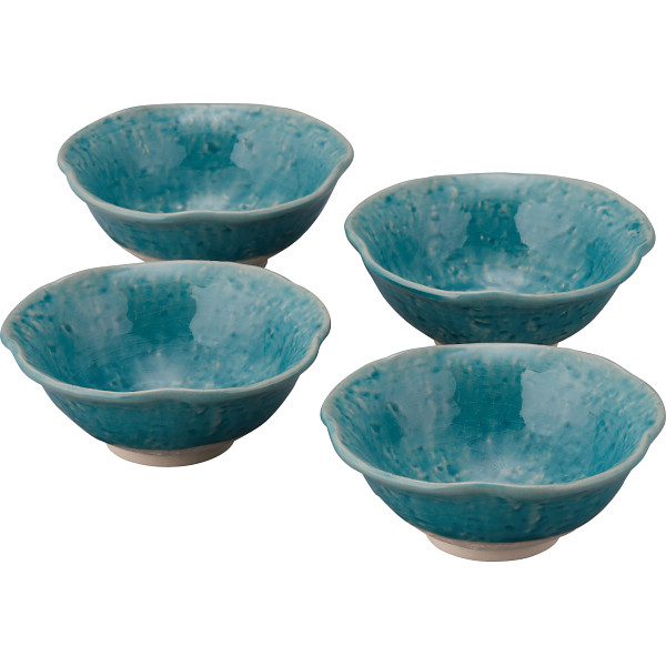 ブルー貫入花型鉢４個セット