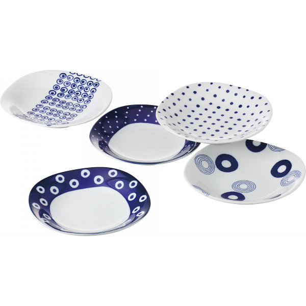 藍丸紋　パスタ＆カレー皿５枚揃