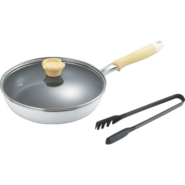 ナチュラプラス　ＩＨ対応ガラス蓋付フライパン（２６ｃｍ）シリコントング付