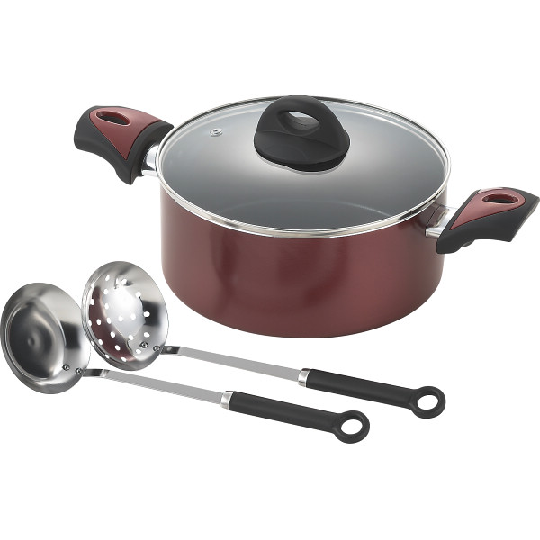 ＩＨ対応両手鍋（２２ｃｍ）お玉・穴あきお玉付