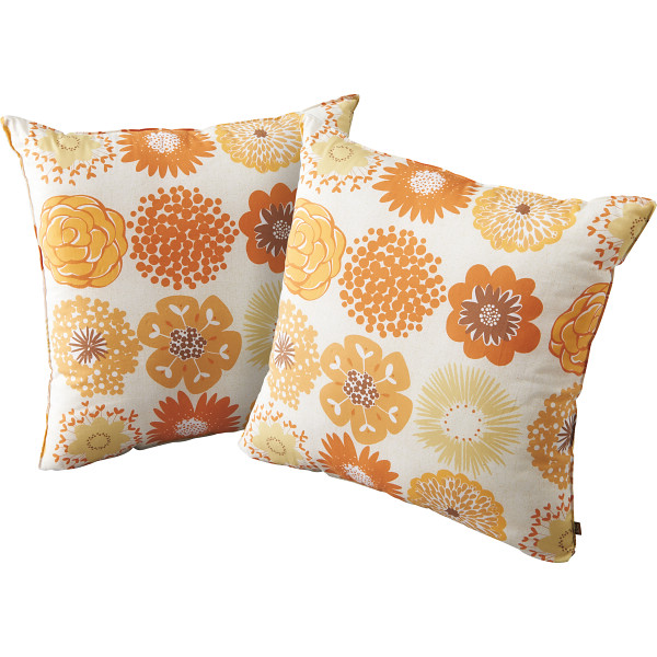 クッション２個セット（フラワードット）オレンジ