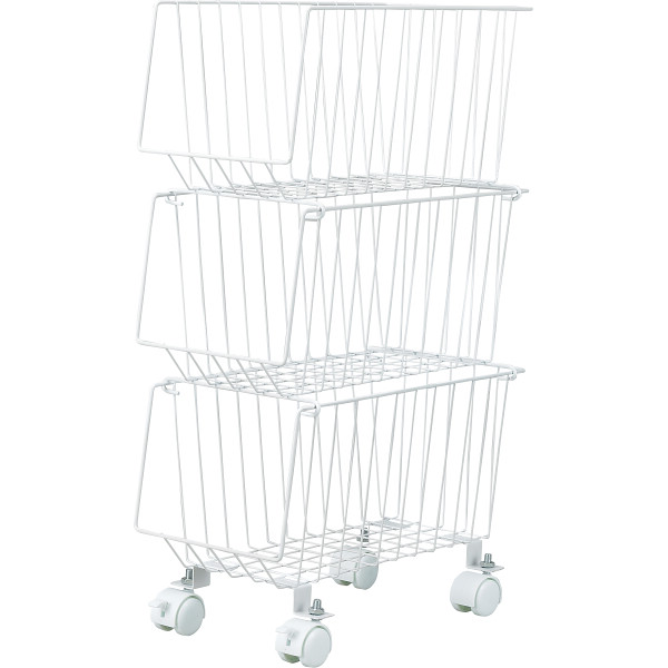 スタッキング式３段収納バスケットホワイト