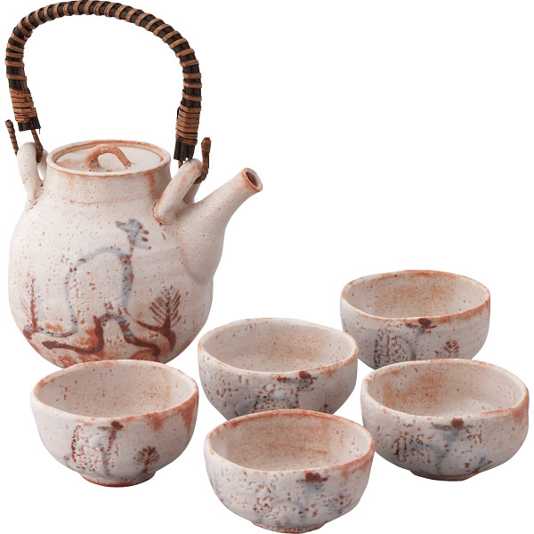 志野山文つる手土瓶茶器