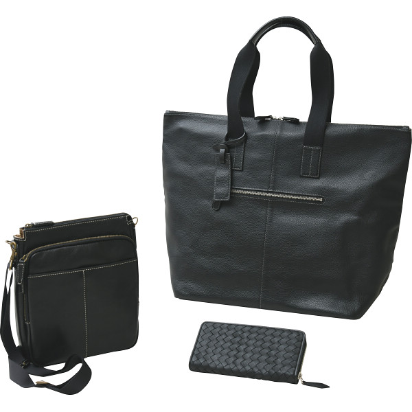 良品工房 日本製牛革バッグ３点セットブラック
