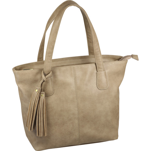 合皮　タッセル付きトートバッグベージュ