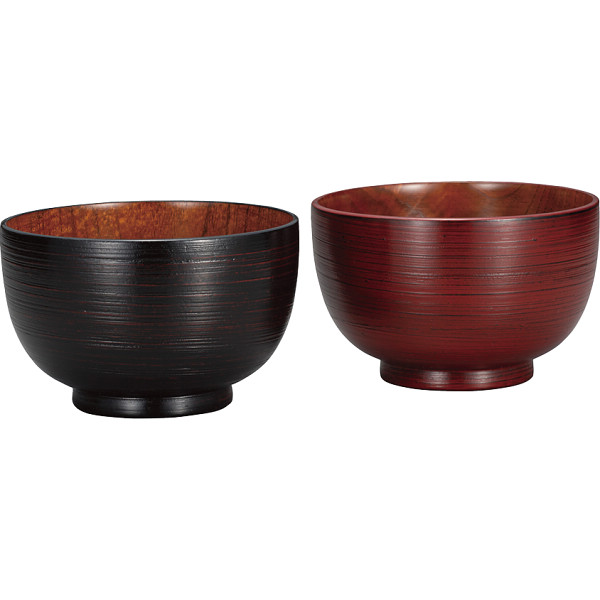 さび漆 はけ目 大椀ペア