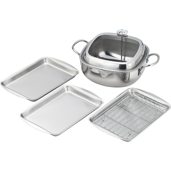 食彩亭　ステンレス角型天ぷら鍋（２０ｃｍ）（バット付）