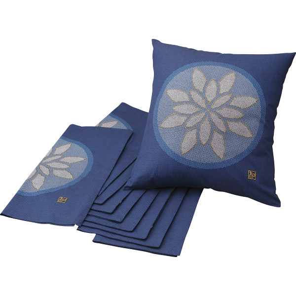 座布団カバー１０枚セット（花紋）紺