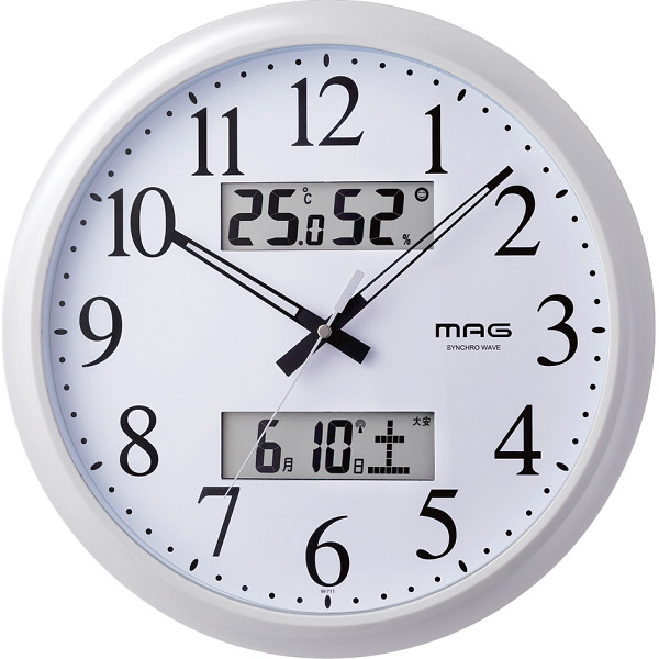 ＭＡＧ　温度・湿度・カレンダー表示付電波時計ダブルリンクホワイト