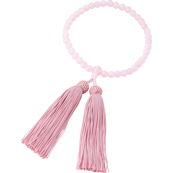 女性用片手念珠 ローズクォーツ共仕立・正頭