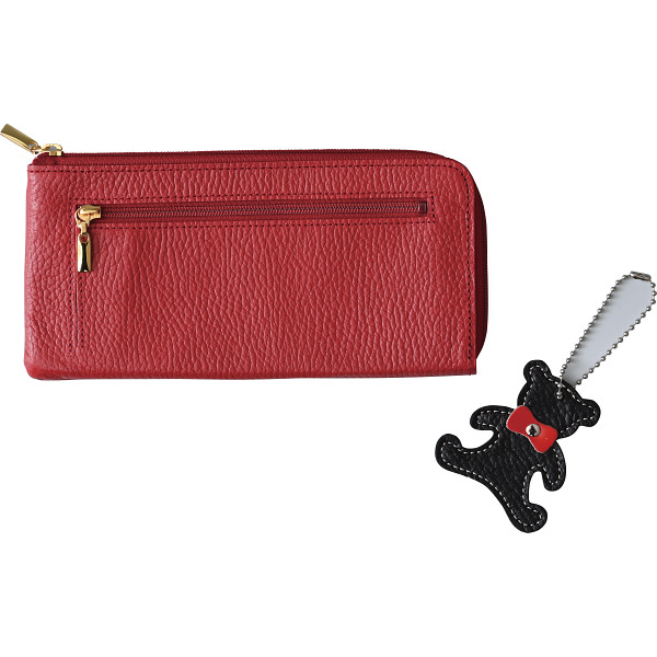 良品工房　日本製牛革ラウンド財布（ストラップ付）レッド