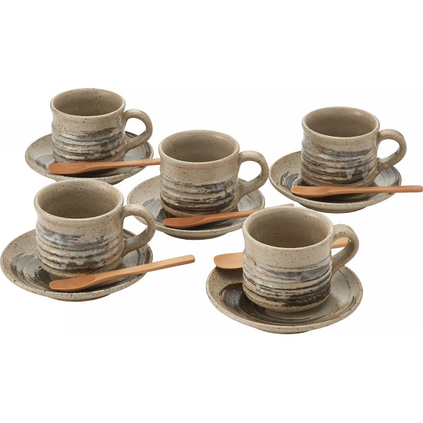 信楽焼 墨刷毛 碗皿５客揃