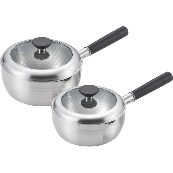 銀鱗　蓋付槌目雪平鍋（１８ｃｍ＆２０ｃｍ）