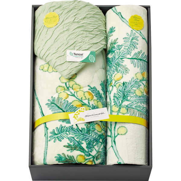 ミアミモザ　リバーシブル肌布団＆プリントマイクロ毛布グリーン