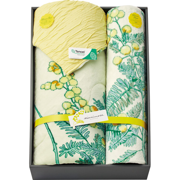 ミアミモザ　リバーシブル肌布団＆プリントマイクロ毛布クリーム