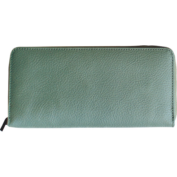 姫路レザー　牛革ラウンドファスナー長財布グリーン