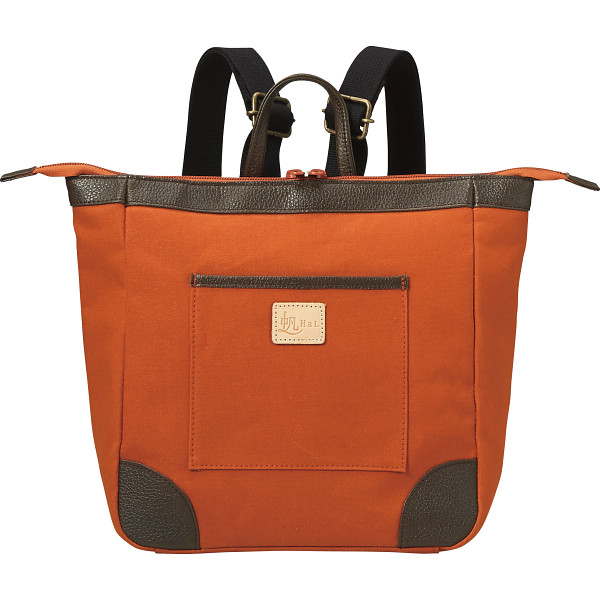 ＨａＬ　倉敷産帆布×姫路レザー　スクエアリュックテラコッタ