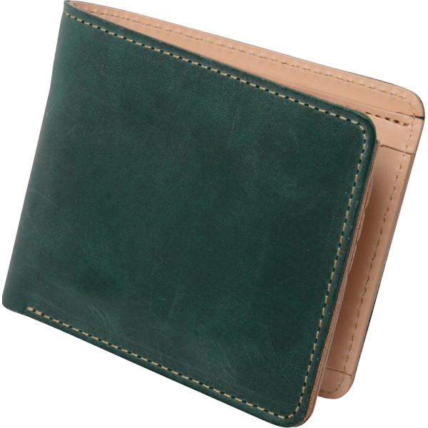 ｍ，ｉ，ｕ，ｏ．ｊ　ヌメ革　二つ折り財布グリーン