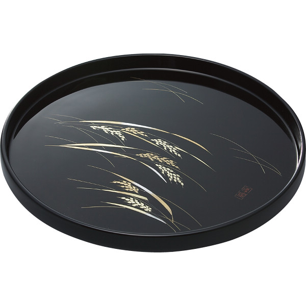 輪島塗 沈金稲穂 丸盆