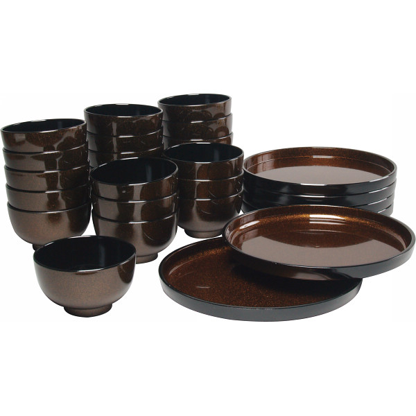 ラメ塗 汁椀２２客揃（丸盆６枚付）