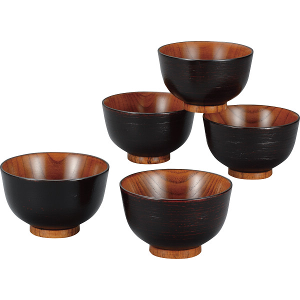 さび漆 はけ目 京型汁椀５客揃