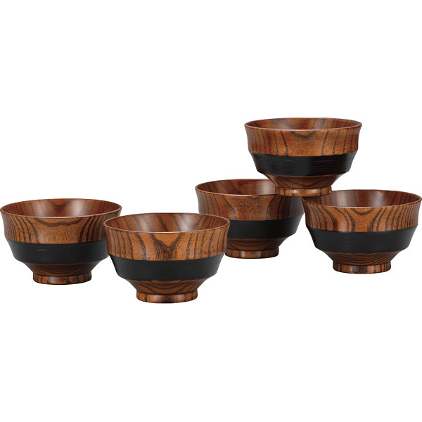 さび漆 ライン ユリ型汁椀５客揃