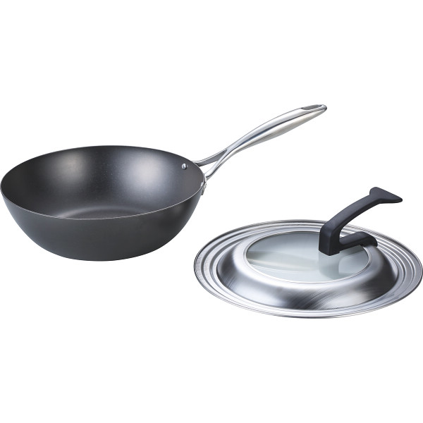 窒化加工　鉄鉄深型フライパン（２６ｃｍ）フタ付