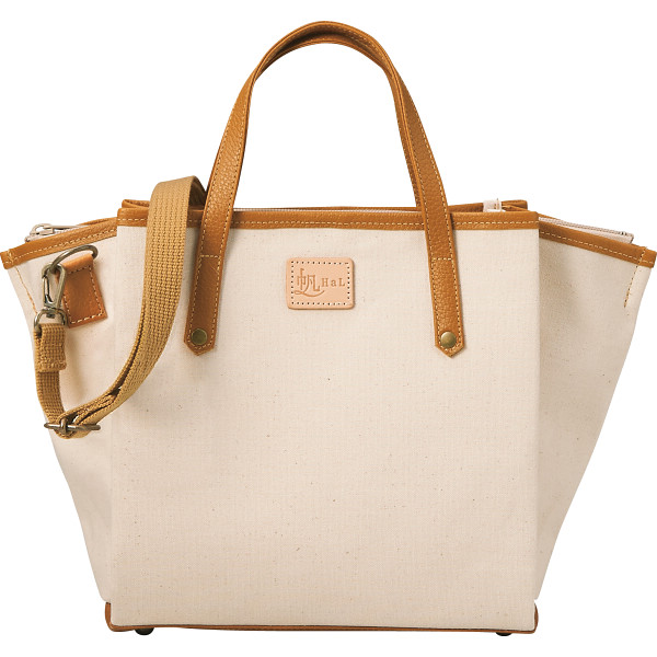 ＨａＬ　倉敷産帆布×姫路レザー　プリーツショルダーバッグキナリ