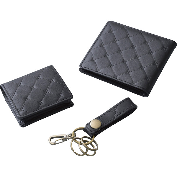 良品工房　日本製牛革小物３点セットキルト柄