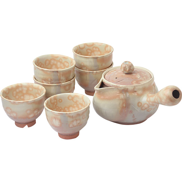 萩焼　彩土茶器揃６客（茶こし付）