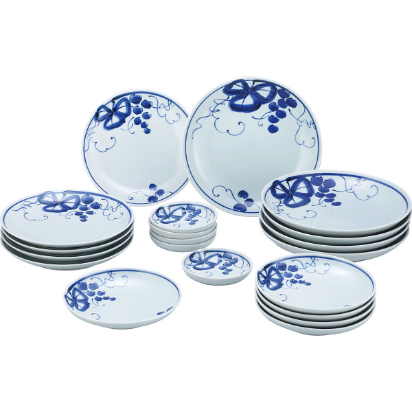 波佐見焼 古染青磁ぶどう絵 ホームセット皿２０客揃