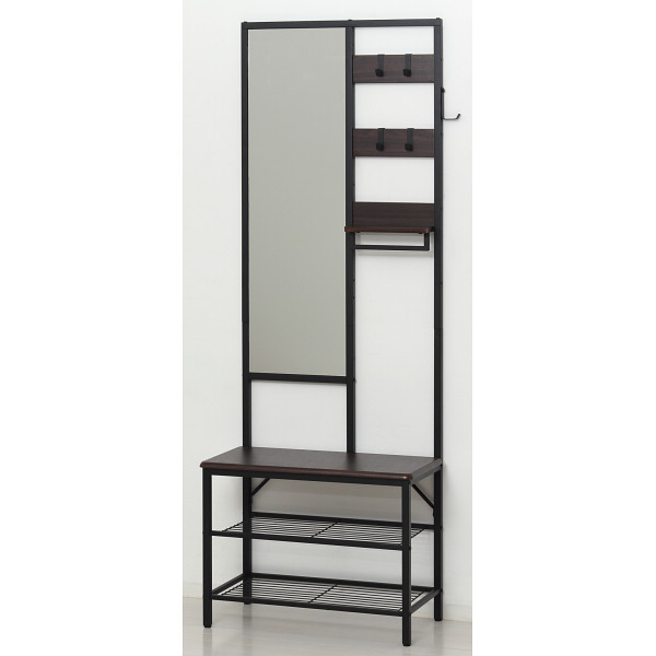 多機能ハンガーラックミラー付ブラウン
