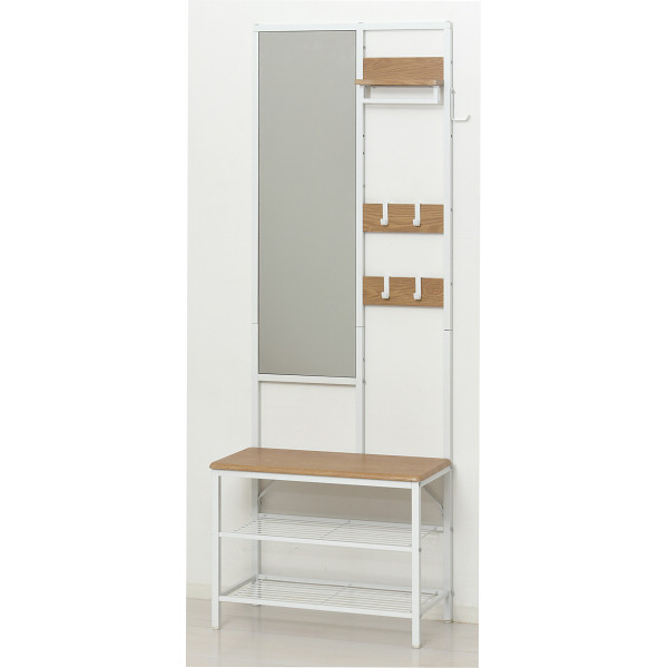 多機能ハンガーラックミラー付ナチュラル