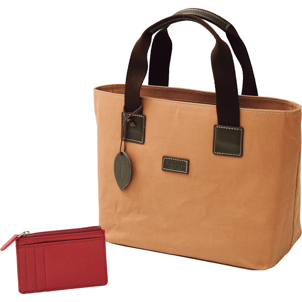 日本製柿渋染め 手提げバッグ（カードケース付）