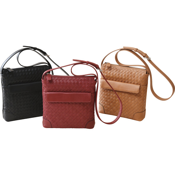 良品工房 日本製牛革編みこみショルダーバッグブラック