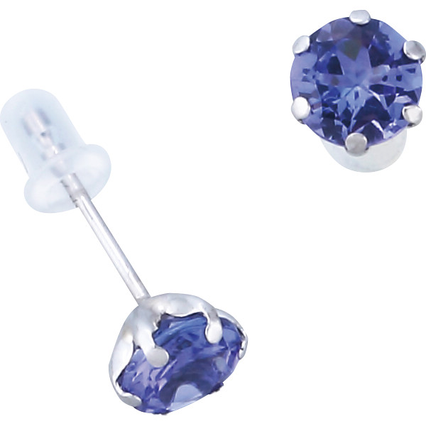 プラチナ大粒タンザナイトピアスプラチナ地金＝白金・石＝群青色（青紫系）