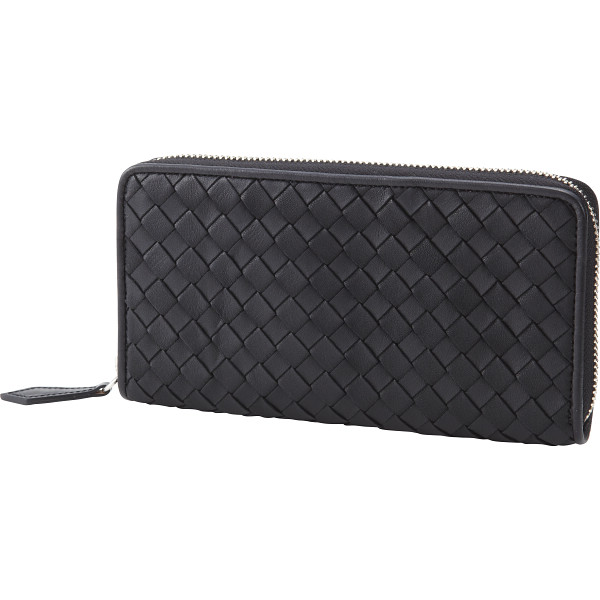 良品工房 日本製牛革編込みラウンド財布ブラック