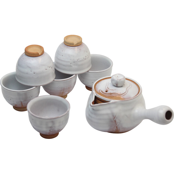 萩焼　白釉茶器揃６客（茶こし付）