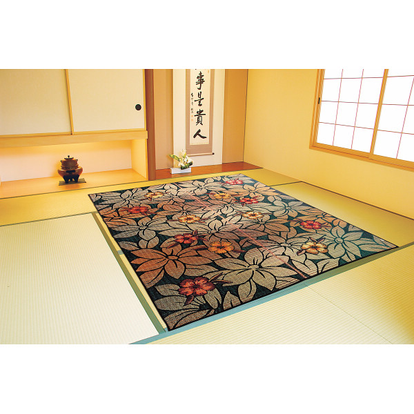 日本製い草ラグブラック