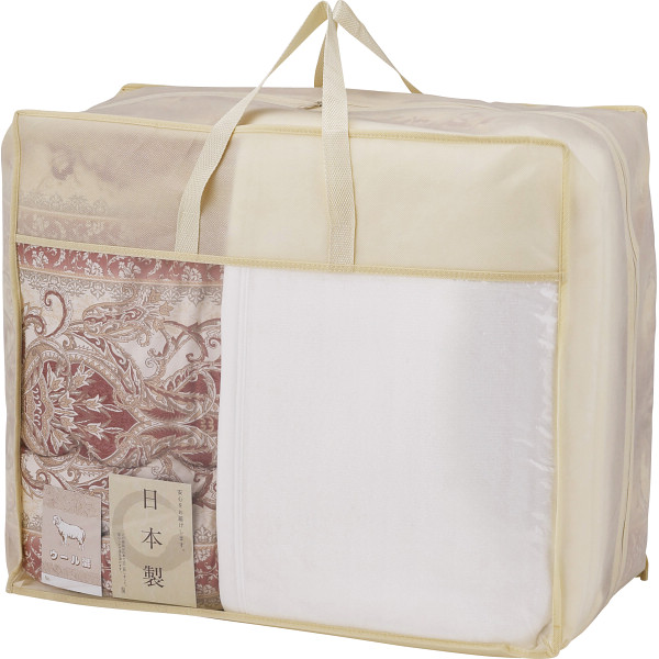 ウール５０％混日本製掛けふとん＆やわらか綿マイヤー毛布（毛羽部分）セットピンク