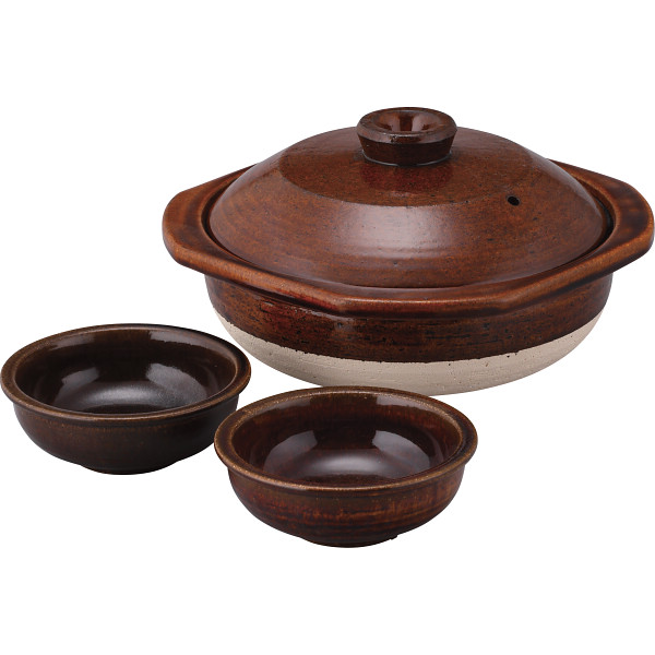 信楽焼　ハングアウト　四方縁鍋　飴小鉢ペアセット