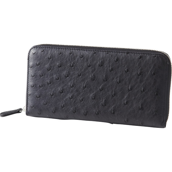 オーストリッチ ラウンドファスナー長財布ブラック